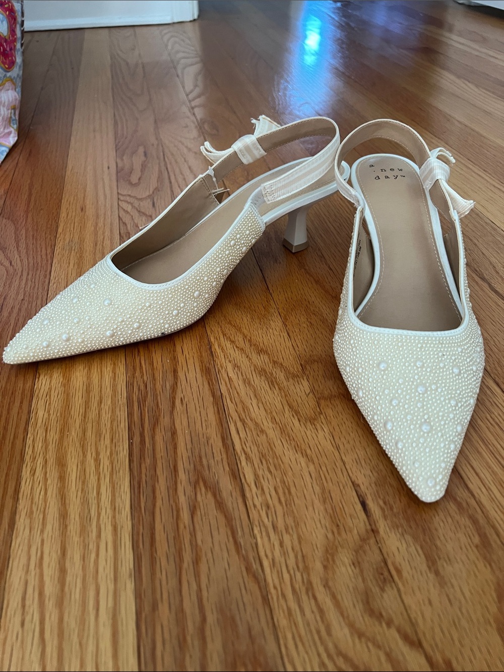a new day Ivory Beaded Pointed Slingback Heels